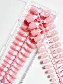 150 móng giả tròn màu hồng kiểu Pháp, 15 kích cỡ, miếng dán móng 3 trong 1, bền lâu, tự làm móng. - Hồng - Xem 3