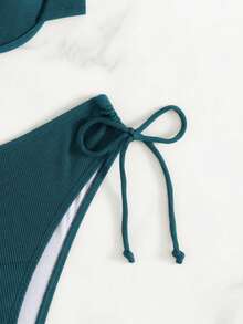 Bộ bikini hai mảnh màu trơn mới dành cho nữ, có dây buộc, gọng nâng ngực, kiểu dáng gợi cảm, dây đeo vai có thể điều chỉnh, thích hợp cho kỳ nghỉ hè đi biển. - Màu xanh ngọc - Xem 5