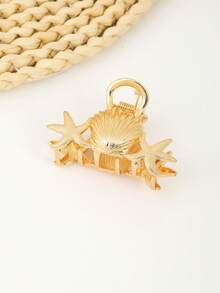 1pc Minimalist Metal Bowknot Medium Hair Claw Clip, Women Hair Accessory - Golden Starfish Shell - View 4