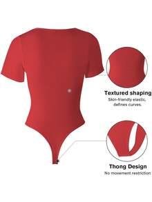 1pc Women's Solid Color Shapewear Jumpsuit, Tummy Control Slimming Jumpsuit, Waist Shaping Jumpsuit - Red - View 4