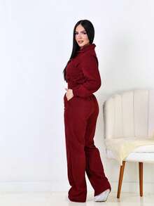 Women's Corduroy Velvet Set With Jacket And Pants - Comfort And Style - 紅木色 - 查看 2