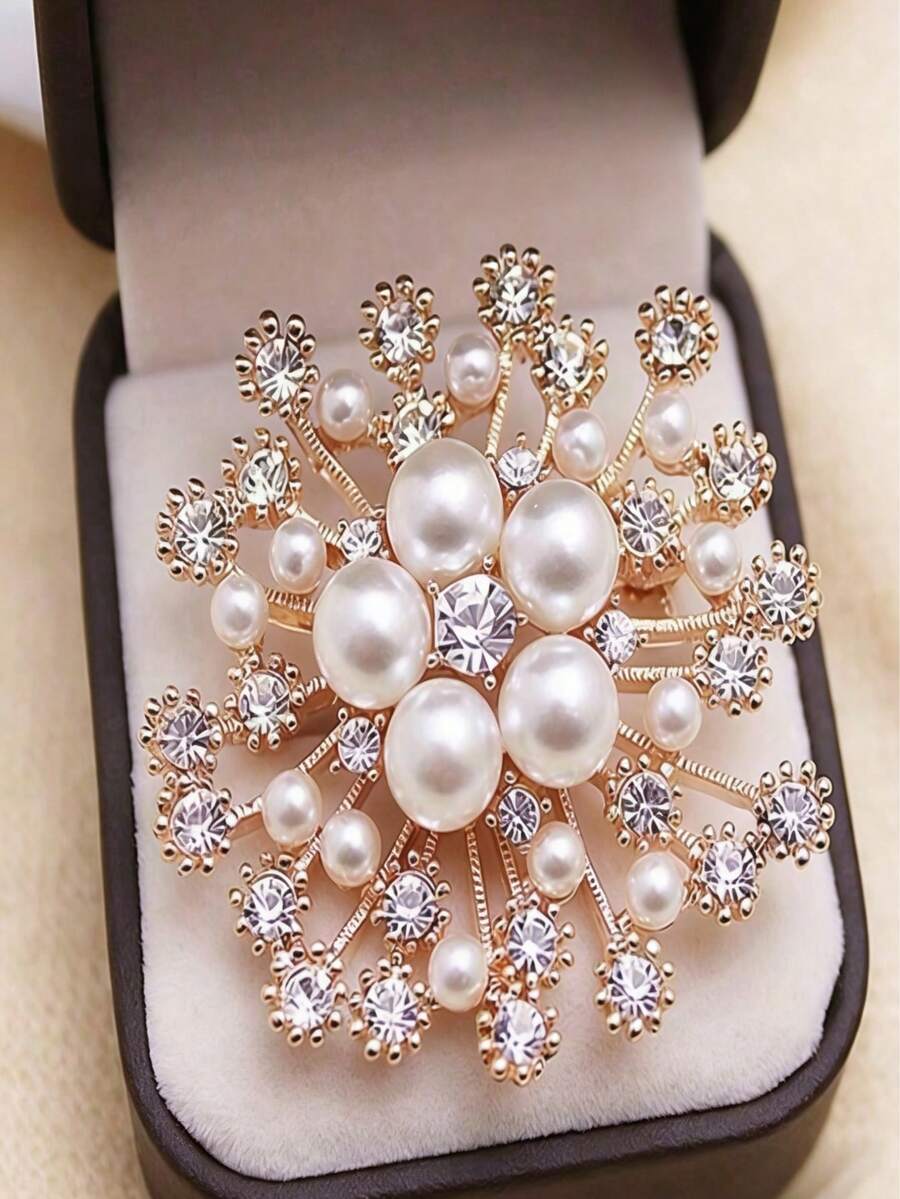 1 pezzo Elegante spilla a fiore portafortuna, accessorio di moda unico per eventi formali, affascinante e grazioso, adatto come regalo di matrimonio - Dorato - Visualizzare 1