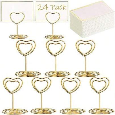 1/5/10/20pcs Gold Table Number Card Holders, Heart-Shaped Table Number Photo Frames, Table Card Stands, Paper Menu Clips, And Green Watercolor Style Table Cards, Suitable For Wedding Or Party Seating Arrangements, Foldable And Convenient. Valentine's Day Party Supplies