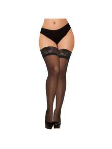 Black Thigh High Stockings For Women – Lace Top Sexy Thigh Highs Pantyhose, Plus Size Sheer Black Tights - màu đen - Xem 1