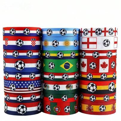 1 Roll World Cup Football Team Ribbons For World Cup Soccer 2026 Decorations, Football Cheerleading Bows, Gift Box Packaging Twine, Suitable For Birthday, Holiday, And Sports Event Home Decoration Ribbons, Festive Gift Wrapping Ribbons