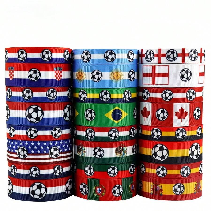 1 لفة من شرائط أندية كأس العالم لديكورات كأس العالم لكرة القدم 2026، شرائط تشجيع كرة القدم، خيوط تغليف صناديق الهدايا، مناسبة لعيد الميلاد والمناسبات والأحداث الرياضية وديكور المنزل، شرائط تغليف هدايا احتفالية - موضوع كرة القدم - مشاهدة 1