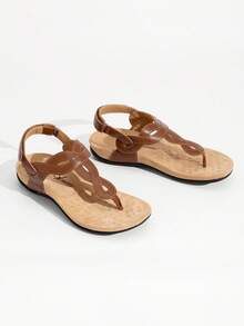 Athlefit Women's Orthopedic Arch Support Sandals - Comfortable Thong T-Strap Orthotic Casual Flat Sandals For Women - màu nâu - Xem 4