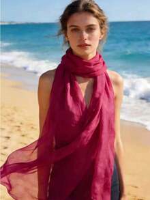 Lightweight Bali Chiffon Solid Color Casual Polyester Scarf, Suitable For All Seasons. Thin Bali Chiffon Scarf For Summer Sun Protection, Beach Vacation Photography, Lightweight And Breathable. Solid Color Versatile Scarf For Spring And Summer Outings. Large Size Thin Bali Chiffon Scarf For Sun Protection, Decoration, Or Head Wrap. Rose Red Thin Bali Chiffon Scarf, Airy And Wispy For Beach Photography, Lightweight As A Cloud - 玫紅色 - 查看 13