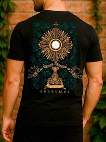 Eucharist T-Shirt, Adore, Religious, Catholic, Christian, Church, Prayer, Communion, Basic, Unisex, 100% Premium Cotton – Men's And Women's | Casual, Streetwear, Plus Size, New Arrival With Immediate Shipping In Various Colors - 黑色 - 查看 1