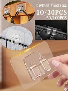 10/20/30pcs Waterproof Transparent Plastic Hooks Set, Wire Clips - Suitable For Car Mats, Bathroom Storage, Outdoor String Lights, Cable Management - Clear - View 6
