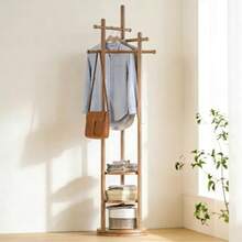 Owii Perchero Giratorio Perchero Para Ropa Independiente de Madera Perchero Resistente con Estante de Almacenamiento y 3 Barras Transversales para Entrada Oficina Dormitorio 40*40*171CM Nogal - Bastante - Ver 8