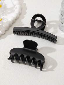 2pcs Elegant Large One-Piece Matte Hair Clips, Suitable For Daily Home Wear, Solid Color, Elegant ABS Plastic Hair Claws, All Seasons,Summer,Holiday,Travel - Hitam - View 6