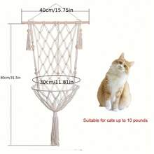 1 chiếc võng treo cho mèo bằng macrame, kiểu Bohemian, giường treo cho mèo, nghệ thuật sợi thủ công, thích hợp cho mọi mùa - Không bao gồm đệm. - Màu be - Xem 11