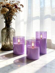3pcs Flameless Candle Lights With Timer Remote Control, Battery Operated, Purple Warm Light, Suitable For Christmas, Halloween, Valentine's Day, Mother's Day, Gift, Birthday, Proposal, Wedding, Dining Table, Party - Purple - Warm Light - View 4