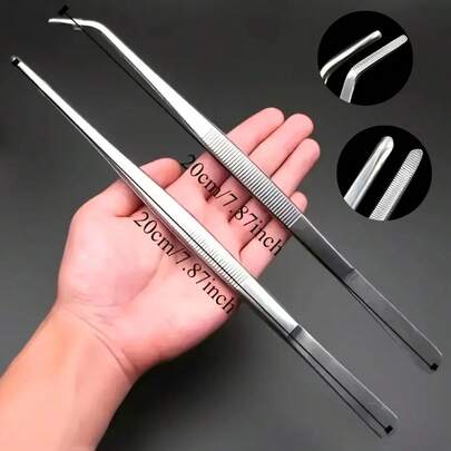 1/2 nhíp thép không gỉ 7,87 inch, nhíp đầu thẳng và đầu cong, loại nhíp chịu lực cao, thích hợp cho làm đồ trang sức, cho thú cưng ăn, tỉa cây cảnh ngoài trời, dụng cụ làm đồ trang sức DIY, vệ sinh bể cá.