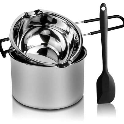Double Boiler Pot Set, Stainless Steel Melting Pot With Silicone Spatula For Melting Chocolate, Soap, Wax, Candle Making (600ml And 1600ml)