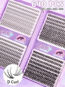 MEM 640 piezas Extensiones de pestañas individuales falsas con rizo D, mezcla de longitudes de 10-16 mm, pestañas falsas en segmentos de estilo mixto 10D 20D 30D 40D 50D 60D con rizo D para uso diario en casa, fácil de usar - D - Ver 5