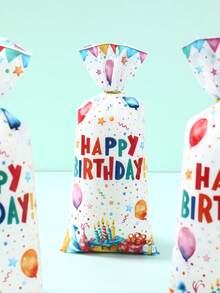 25/50 piezas Bolsas de regalo de plástico para cumpleaños, bolsas de embalaje de regalo con patrón de lunares y globos de colores, suministros para fiestas de cumpleaños, pequeños negocios, compras, decoración de fiestas de cumpleaños felices, bolsas de regalo para fiestas - Multicolor - Ver 9