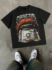 Fly "I Want Your Money" Hip-Hop Flow T-Shirt Pure Cotton Double-Sided Printed T-Shirt, Suitable For Men And Women, The Best Gift For Summer Casual Short Sleeved T-Shirt-Premium Cotton Graphic Printed Round Neck T-Shirts-Unisex Loose - Fit Comfortable Vintage Street - Style Cotton T - Shirt Top,"Pretty Girls Love Money - Red Lips & Dollar" Graphic T‑Shirt: Features Golden Gun Details And "CHICOS" Letter Print On The Front, With Bold "PRETTY GIRLS LOVE MONEY" Lettering On The Back - Đen 2 - Xem 2