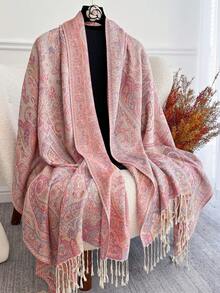 1 chiếc khăn choàng/khăn quàng cổ nữ họa tiết Paisley sống động, chất liệu jacquard, đa năng cho trang phục hàng ngày, phù hợp với trang phục mùa đông và mùa thu. - Màu Hồng baby - Xem 2