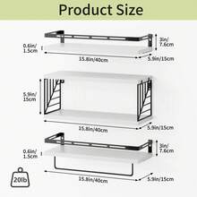 Tomnk 3+1 层壁挂式浴室置物架，马桶上方，质朴木质浮动搁架，带金属框架和毛巾杆，适用于浴室、厨房、卧室、客厅、家居装饰、浴室装饰、浴室收纳盒，夏季返校季适用 - 彩色 - 查看 15