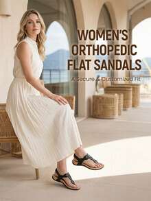 Athlefit Women's Orthopedic Arch Support Sandals - Comfortable Thong T-Strap Orthotic Casual Flat Sandals For Women - màu nâu - Xem 7