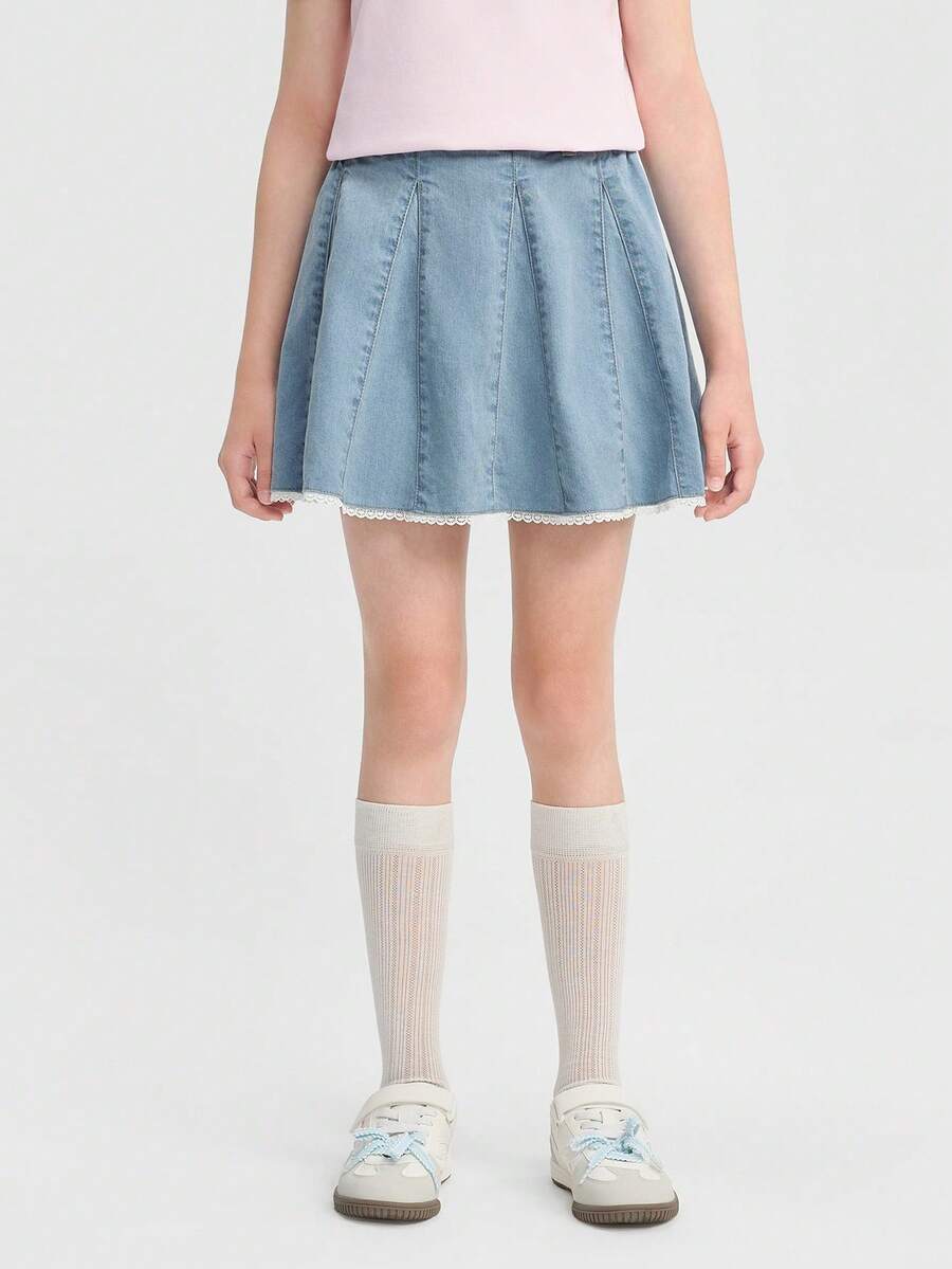 Balabala Váy denim cho bé gái, kiểu dáng thời trang, bền chắc, mềm mại, thoải mái, mặc hàng ngày, phù hợp cho mùa hè 2026. - Denim xanh vừa - Xem 1