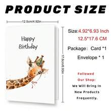 1pc Giraffe Birthday Cardwith Envelope - Cheerful Cartoon Design, High-Quality Paper, Perfect ForFamily, Youngsters, Teens, And Loved Ones On All Occasions - Sets - View 3