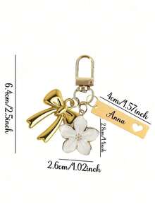 Llavero personalizado con flor y lazo con grabado de nombre, mosquetón dorado, billetera, bolso, llavero de coche, colgante de teléfono, disponible en múltiples colores para mujeres y niñas - Estilo E - Ver 2