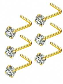 6件/套鼻钉，时尚鼻部穿刺饰品，男女通用20G L型鼻环，3毫米 - 金黃色 - 查看 1