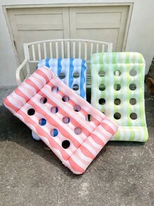 Colchón inflable a rayas, cojín inflable grueso tipo tumbona, flotador inflable para adultos para piscina, artículos esenciales para la playa, flotador de piscina - Multicolor - Ver 4