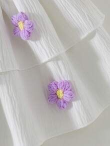Girls' Ribbed Contrast Collar Purple Solid Color Camisole + Double-Layer White Skirt With 3D Floral Decor, Children Casual Cute 2-Piece Set, Spring/Summer - Lilac Purple - View 6