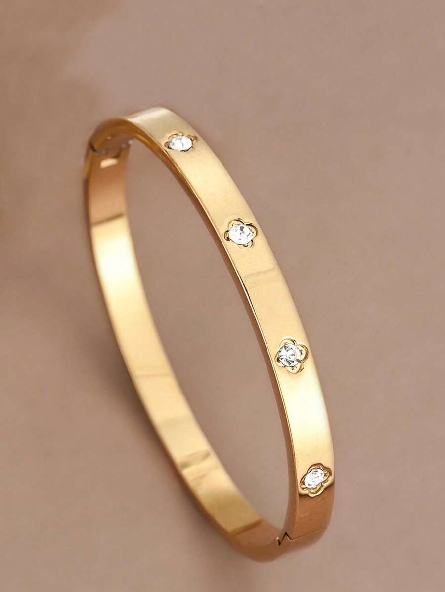 1 pieza Elegante pulsera minimalista de acero inoxidable con remache de circonita para adolescentes - Multicolor - Ver 1