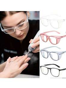 1 par de gafas de manicura a prueba de polvo - Lente transparente/rosa/negro, diseño a prueba de viento, herramienta de protección ocular para el cuidado de uñas finas, accesorio de pedicura, marco de plástico ligero y duradero, estilo de moda, resistente y duradero, esencial de belleza - Multicolor - Ver 3