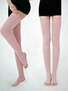 2双男女通用大腿高筒压缩袜，露趾设计，静脉曲张腿部支撑袜 - 彩色 - 查看 13