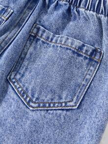 Girls Y2K Distressed Frayed Ripped Baggy Denim Pants, Elastic Waist Acid Wash Wide Leg Young Girl Jeans - Medium Wash - View 6