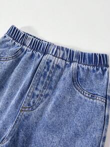 Girls Y2K Distressed Frayed Ripped Baggy Denim Pants, Elastic Waist Acid Wash Wide Leg Young Girl Jeans - Medium Wash - View 7