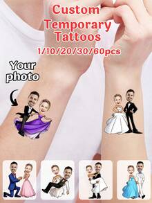1/10/20/30/60pcs Customized Personalized Face Temporary Tattoo Stickers, Multiple Patterns, Suitable For Bachelorette Party, Birthday, Party Favors, Holidays, Valentine's Day, Couples, Men, Moms, Friends, Home Decor, Personalized Gifts - Multicolor - View 2
