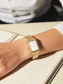 Fossil 女士 Raquel 石英不锈钢三针腕表，方形系列，不锈钢表壳/水晶表盘，表壳直径 26 毫米 ES5220 - 白色+金色 - 查看 4