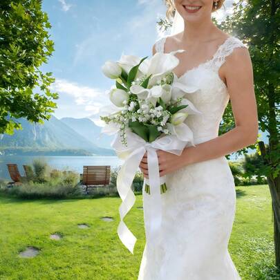 Bó hoa cưới, bó hoa cô dâu, hoa cầm tay phù dâu, bó hoa loa kèn, lễ cưới, kỷ niệm, tiệc cưới, lễ hội, tiệc tùng, trang trí bàn tiệc, cắm hoa, đạo cụ chụp ảnh, trang trí