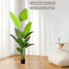 210cm Artificial Bird Of Paradise Plant, 7ft Faux Palm Tree With Realistic Leaves & Black Pot, Large Zero Maintenance Fake Plant For Home Office Indoor Decor - Green - View 10