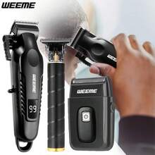 WEEME groomingkit för män (4 st/3 st) med USB-snabbladdad hårsax, T-bladstrimmer, rakhyvel och näshårstrimmer – multifunktionellt raksystem för hem och resa, perfekt present till fars dag/makens födelsedag/pojkvännens födelsedag - Visa 9