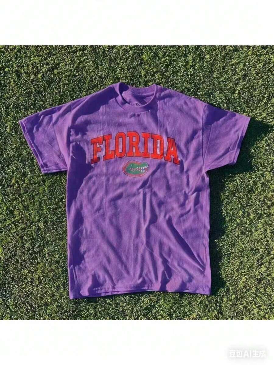 Summer New Short Sleeve Pattern Top ,Vintage Florida State Gators Shirt White New White All Sizes, Shirt Hot New Comfortable Retro Cotton T-Shirt - 紫色 - 查看 1