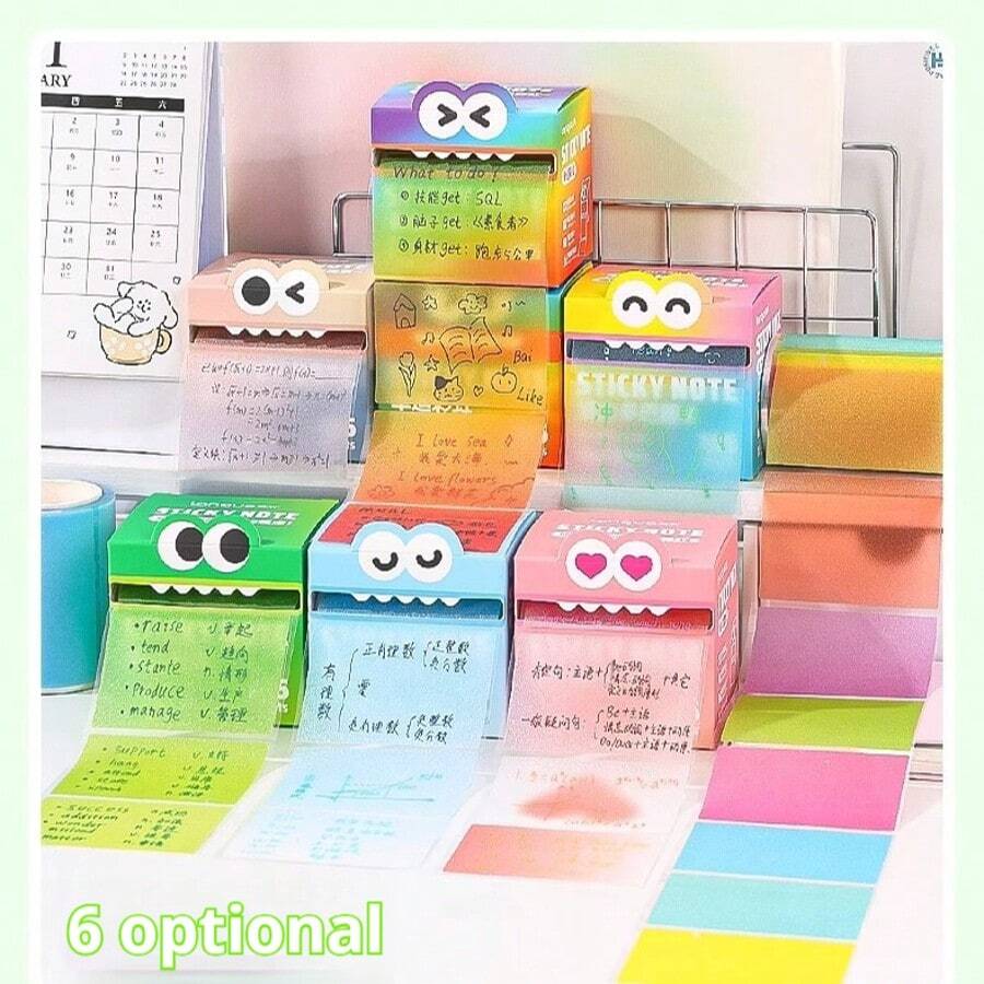 105 Sheets Transparent Pearlescent Sticky Notes - Gradient Cartoon Eye Design, Smooth Writing Surface, Strong Adhesion. Suitable For Home, Office, And School Organization. Can Be Used As Decorative Stationery, Notepads, And Learning Aids. Fun Patterns Made Of High-Quality Paper, Help Organize Workspaces, Ideal For Creative People. - one-size - View 1