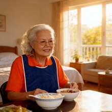 2件/套 浅蓝色+灰色 老年人围兜，柔软、耐脏、易清洗，圆领设计，佩戴舒适，防污防漏，成人餐巾，适合居家护理、轮椅使用和日常用餐。 - 2pcs/set 灰色+淺藍色款 - 查看 3