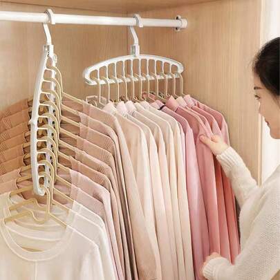 1 chiếc móc treo quần áo đa năng, giá phơi đồ gấp gọn chống trượt với 11 lỗ, dụng cụ sắp xếp đồ đạc trong ký túc xá và nhà cửa.