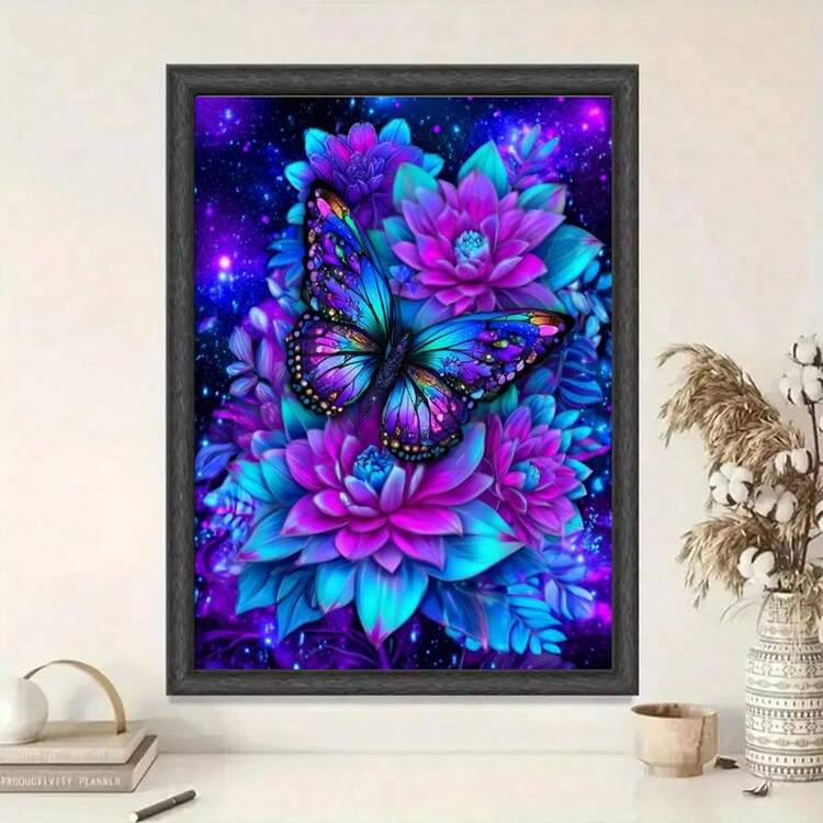 1pc 5D DIY Diamond Painting Dreamy Butterfly & Floral, Handmade Diamond Embroidery, Frameless, Home Decor For Living Room/Bedroom, A Gift For Mom - View 2