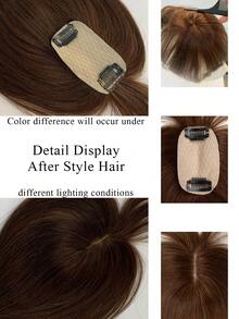 Straight Human Hair Toppers For Women Size 5*9 Cm- Middle Part With Bangs, Gradient Blonde To Brown, Real Hair Pieces For Volume & Length Enhancement, Styling Versatility - Dark Brown - View 7