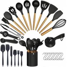 39 piezas Juego de utensilios de cocina de silicona con mango de madera antiadherente, herramientas para hornear y cocinar, cocina y horneado fáciles, suministros de cocina - Multicolor - Ver 1