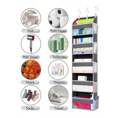 מארגן אחסון תלוי בן 5 קומות עם כיסים גדולים - מדף תלייה רב-תכליתי לקיר לחדר שינה, חדר מעונות, מזווה, חדר אמבטיה - חומר עמיד, עיצוב חוסך מקום לסוגי חדרים שונים